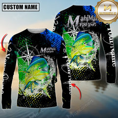 Maxcorners Mahi Mahi Fishing Compass Splash 3D Personalized Name, Team Name Long Sleeve Shirt