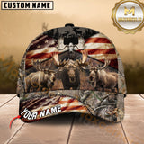 Maxcorners American Flag Moose Hunting Camo Multicolor Options Personalized Name 3D Cap