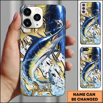 Maxcorners Marlin Fishing Golden Tribal Art Personalized Name Phone Case