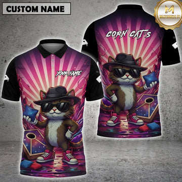 Maxcorners Pink Funny Cat Corn Hole Neon Graffiti Darts Shirt For Men Custom Jersey Team For Hal Trites