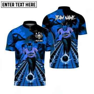 Maxcorners Hellfire Bowling Custom Polo Red Devil Team Shirt Blue