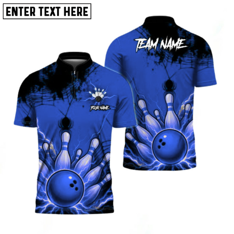 Maxcorners Bowling Spider Strike Custom Name, Team Name 3D Shirt Blue TU1809