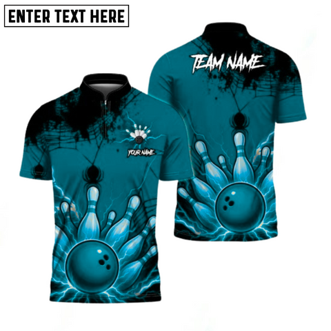 Maxcorners Bowling Spider Strike Custom Name, Team Name 3D Shirt Cyan TU1809