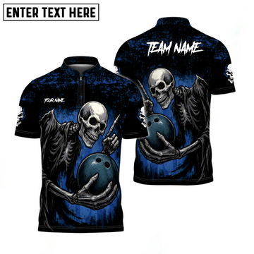 Maxcorners Skeleton Bowling Reaper Custom Name, Team Name 3D Shirt Blue