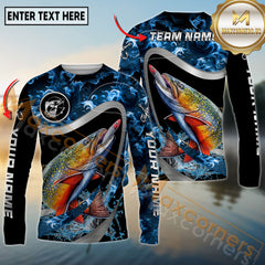 Maxcorners Freshwater Fishing Ocean Wave Predator Personalized Name, Team Name 3D Long Sleeve Shirt