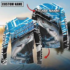 Maxcorners Saltwater Fishing Bold Graphic Splash Contrast Design Personalized Name, Team Name 3D Long Sleeve Shirt