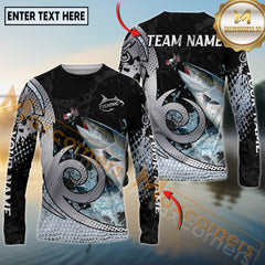 Maxcorners Saltwater Fishing Bold Modern Graphic Personalized Name, Team Name 3D Long Sleeve Shirt
