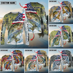 Maxcorners Freshwater Fishing Patriotic Water Splash Personalized Name, Team Name 3D Long Sleeve Shirt