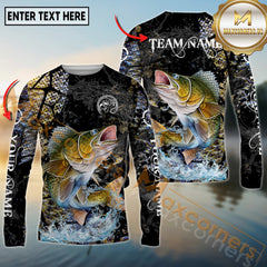 Maxcorners Freshwater Fishing Dark Water Art Style Personalized Name, Team Name 3D Long Sleeve Shirt