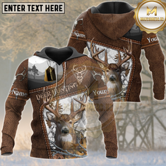 Maxcorners Buck Deer Hunting Woodland Camouflage Leather Panel Multicolor Options Personalized Name, Team Name 3D Hoodie