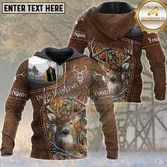 Maxcorners Buck Deer Hunting Woodland Camouflage Leather Panel Multicolor Options Personalized Name, Team Name 3D Hoodie