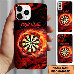 Maxcorners Darts Flaming Fire Dartboard Premium Personalized Name Phone Case