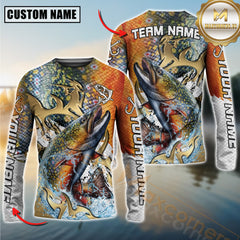 Maxcorners Freshwater Fishing Trophy Power Splash Art Personalized Name, Team Name 3D Long Sleeve Shirt