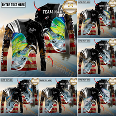 Maxcorners Saltwater Fishing American Flag Splash Art Personalized Name, Team Name 3D Long Sleeve Shirt