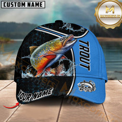 Maxcorners Fishing Blue Hexagon Sport Style Water Splash Personalized Name 3D Cap (13 Options)