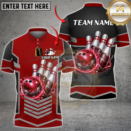 Maxcorners Bowling Shirt Futuristic Bowling Ball Energy Pin Impact Design Multicolor Options Personalized Name, Team Name 3D Shirt (4 Colors)