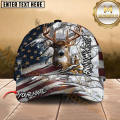 Maxcorners Deer Hunting American Flag Ripped Camo Multicolor Options Personalized Name 3D Cap