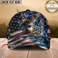 Maxcorners Deer Hunting American Flag Ripped Camo Multicolor Options Personalized Name 3D Cap