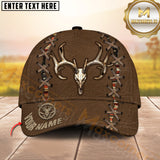 Maxcorners Custom Name Skull Antler Brown Leather Hunting Hat, Western Camo Stitch Personalized Cap