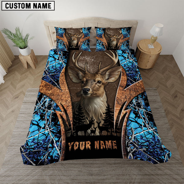 Maxcorners Blue Camo Deer Hunter Nature Personalized Name Bedding Set 3D All Over Printed