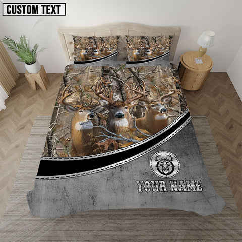 Maxcorners Deer Forest Hunting Scene Grass Brown Personalized Name Bedding Set 3D All Over Printed