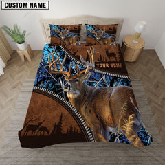 Maxcorners Deer Hunting Blue Camouflage Personalized Name Bedding Set 3D All Over Printed