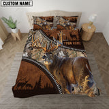 Maxcorners Deer Hunting Grass Brown Camouflage Personalized Name Bedding Set 3D All Over Printed