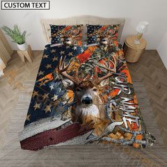 Maxcorners Deer Hunting American Flag Rustic Style Personalized Name Bedding Set 3D All Over Printed