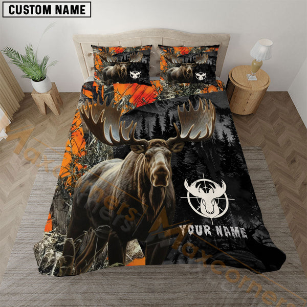 Maxcorners Moose Hunting Forest Orange Personalized Name Bedding Set 3D All Over Printed