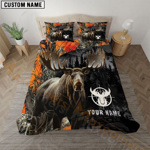 Maxcorners Moose Hunting Forest Orange Personalized Name Bedding Set 3D All Over Printed