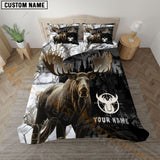 Maxcorners Moose Hunting Forest White Personalized Name Bedding Set 3D All Over Printed
