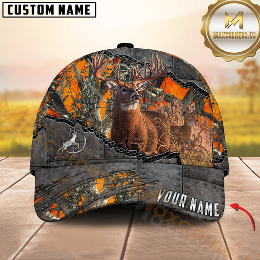 Maxcorners Deer Hunting Metal Armor Forest Scene Multicolor Options Personalized Name 3D Cap