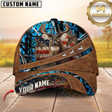 Maxcorners Deer Hunting American Flag Leather Multicolor Options Personalized Name 3D Cap