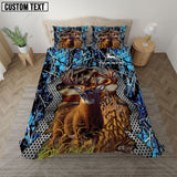 Maxcorners Deer Hunter American Flag Blue Camo Personalized Name Bedding Set 3D All Over Printed