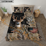 Maxcorners Deer Hunting American Flag Grass Brown Camo Personalized Name Bedding Set 3D All Over Printed