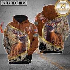 Maxcorners Buck Deer Camo Leather Golden Frame Forest Silhouette Personalized Name 3D Hoodie