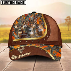 Maxcorners Triple Buck Bark Camo Leather Studded Accents Multicolor Options Personalized Name 3D Cap