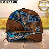 Maxcorners Deer Hunting Grass Brown Leather Camo Multicolor Options Personalized Name 3D Cap