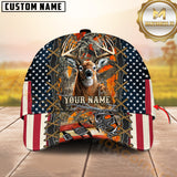 Maxcorners Hunting Deer American Flag Camouflage Barbed Wire 3D Cap Multicolor Options Personalized Name 3D Cap