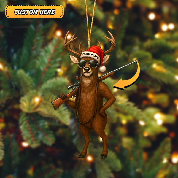 Maxcorners Custom Name Santa Hunting Ornament, Funny Hunter Christmas Tree Decoration
