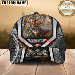 Maxcorners Deer Hunter Camo Tire-Texture Modern Stripe Multicolor Options Personalized Name 3D Cap