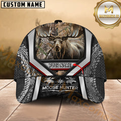 Maxcorners Moose Hunter Camo Tire-Texture Modern Stripe Multicolor Options Personalized Name 3D Cap