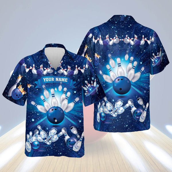 Maxcorners Blue Bowling Personalized Name Hawaiian Shirts