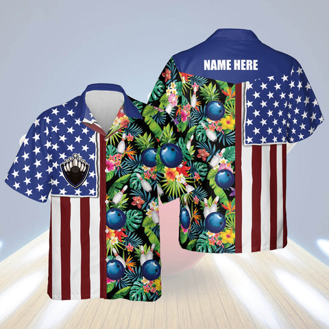 Maxcorners Bowling USA Flag Personalized Name Hawaiian Shirts