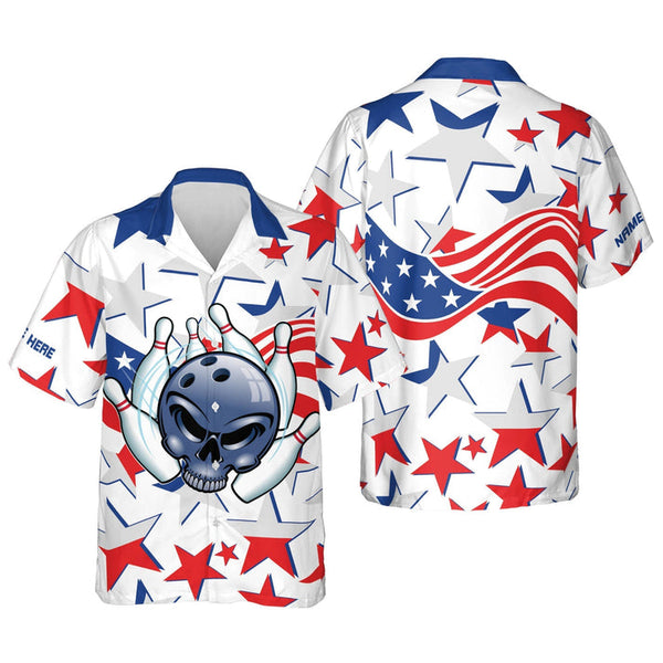 MaxCorners Bowling And Pins Usa Down Short Customized Name, Team Name 3D Hawaiian Shirt