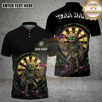 Maxcorners Darts Dark Skeleton Neon Target Halloween Style Multi Options Personalized Name, Team Name Unisex 3D Shirt (4 Colors)