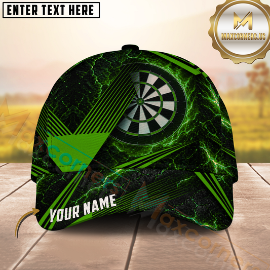 Maxcorners Darts Blue Lightning Geometric Dartboard Sporty Bold Multicolor Option Personalized Name 3D Cap