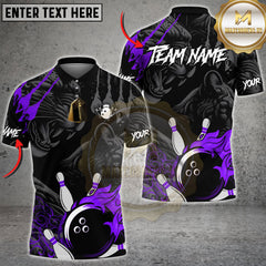 Maxcorners Bowling Fireball Strike Power Art Multi Options Personalized Name, Team Name Unisex 3D Shirt (4 Colors)