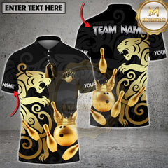 Maxcorners Bowling Black Gold Lion Crown Multi Options Personalized Name, Team Name Unisex 3D Shirt (4 Colors)