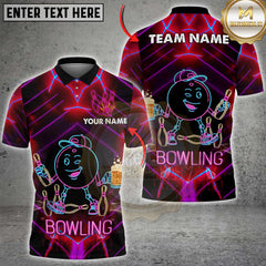 Maxcorners Bowling Neon Smiling Bowling Ball Beer Party Style Multi Options Personalized Name, Team Name Unisex 3D Shirt (4 Colors)